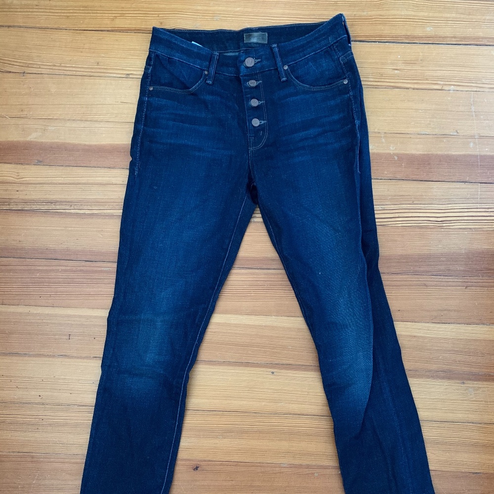 Mother Denim Button Mid-Waist Skinny Jeans
